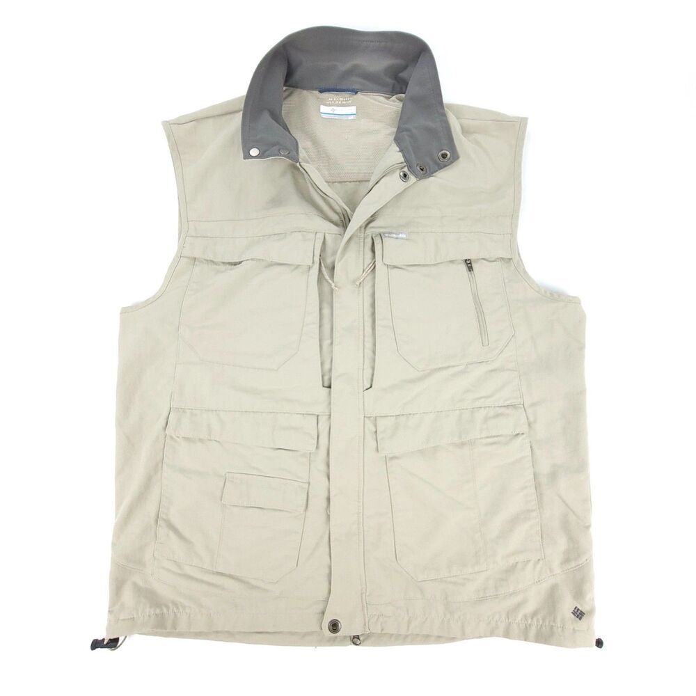 COLUMBIA Outdoor Tactical UPF Field Utility Cargo Vest Mens Large Khaki Gorpcore